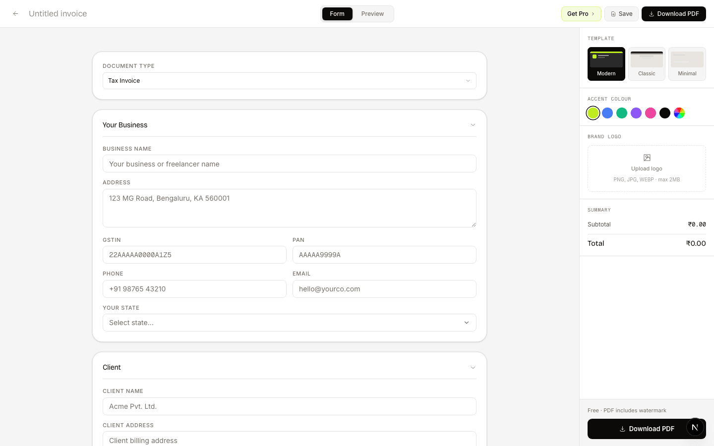 e-Invoice Guide builder interface